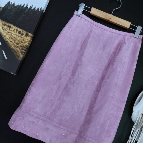 𝅺LILAC Faux Suede & Pearls Midi Skirt - Picture 10 of 12